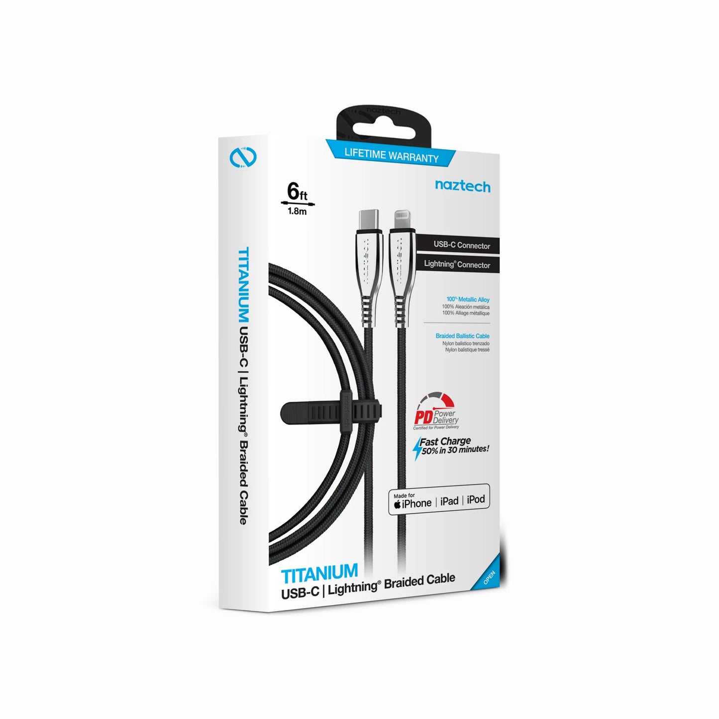 Naztech Titanium USB-C to Lightning Braided Cable 6Ft