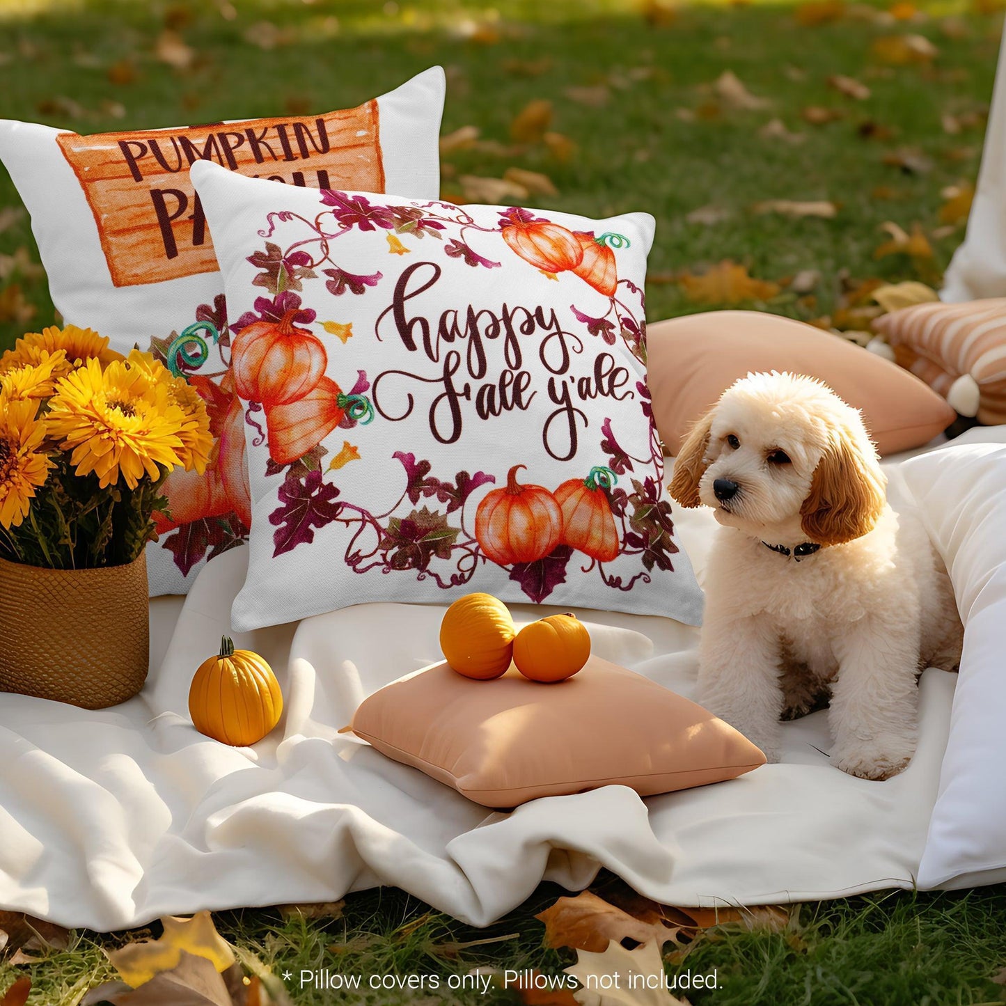 Fall Decoration Pumpkin Wagon Tractor Waterproof Throw Pillow Covers 18 X 18 in Set of 4, Beautiful Cushion Covers for Autumn Sofa Couch Decoration