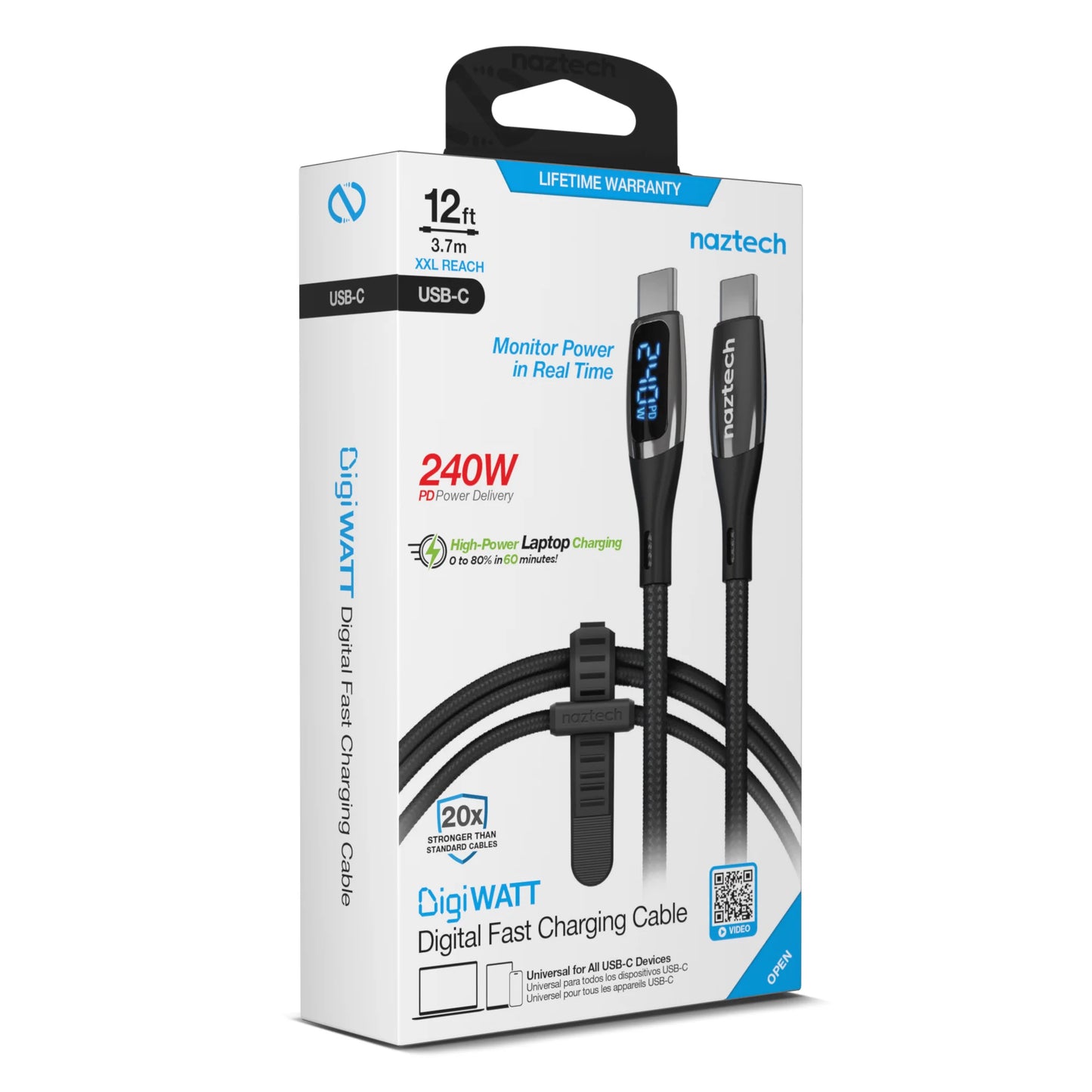 Naztech Digiwatt USB-C to USB-C Digital LED Cable 12Ft