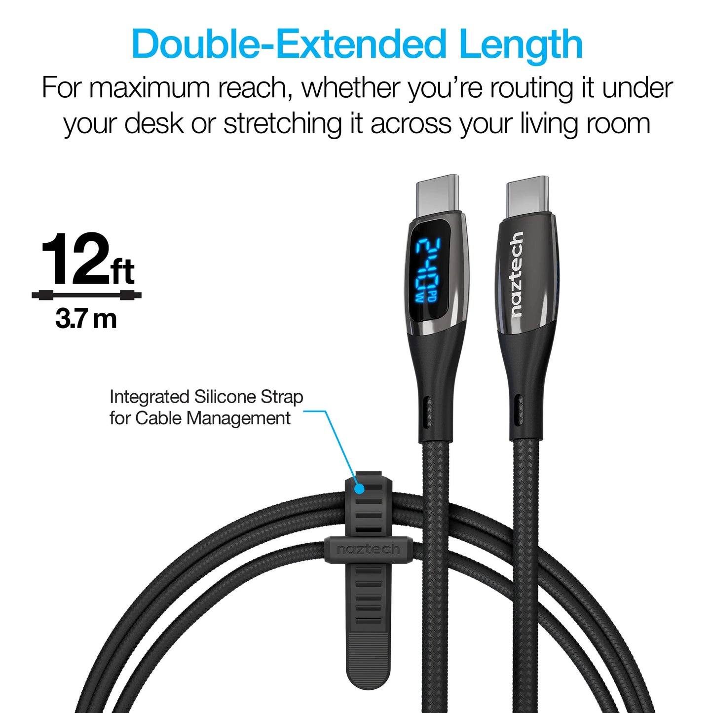 Naztech Digiwatt USB-C to USB-C Digital LED Cable 12Ft