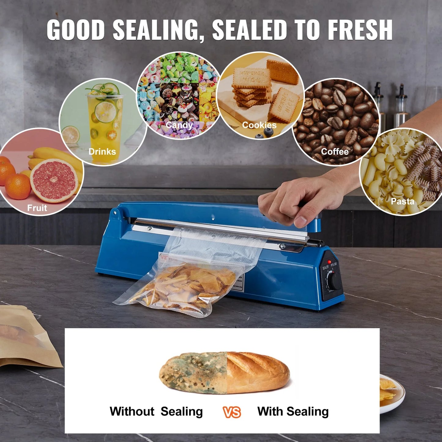 VEVOR Impulse Sealer 12 Inch, Manual Heat Seal Machine with Adjustable Heating Mode, ABS Shrink Wrap Bag Sealers for Plastic Mylar PE PP Bags, Portable Poly Bag Sealing Machine with Extra Replace Kit