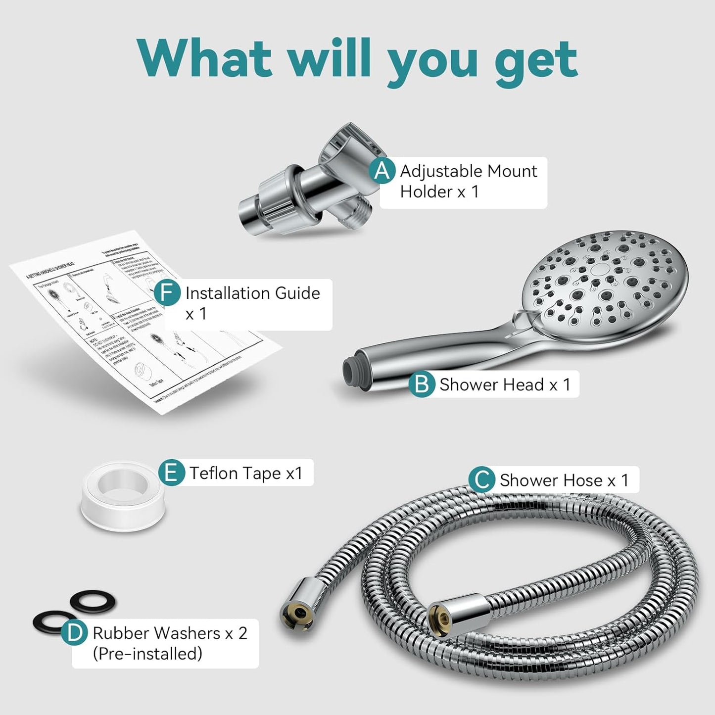 High Pressure Shower Head with Handheld, 6 Spray Settings