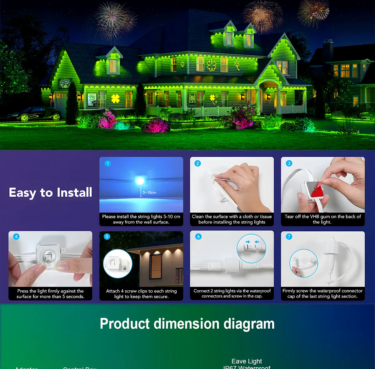 45M RGB LED Outdoor String Lights with APP Control and Scene Modes