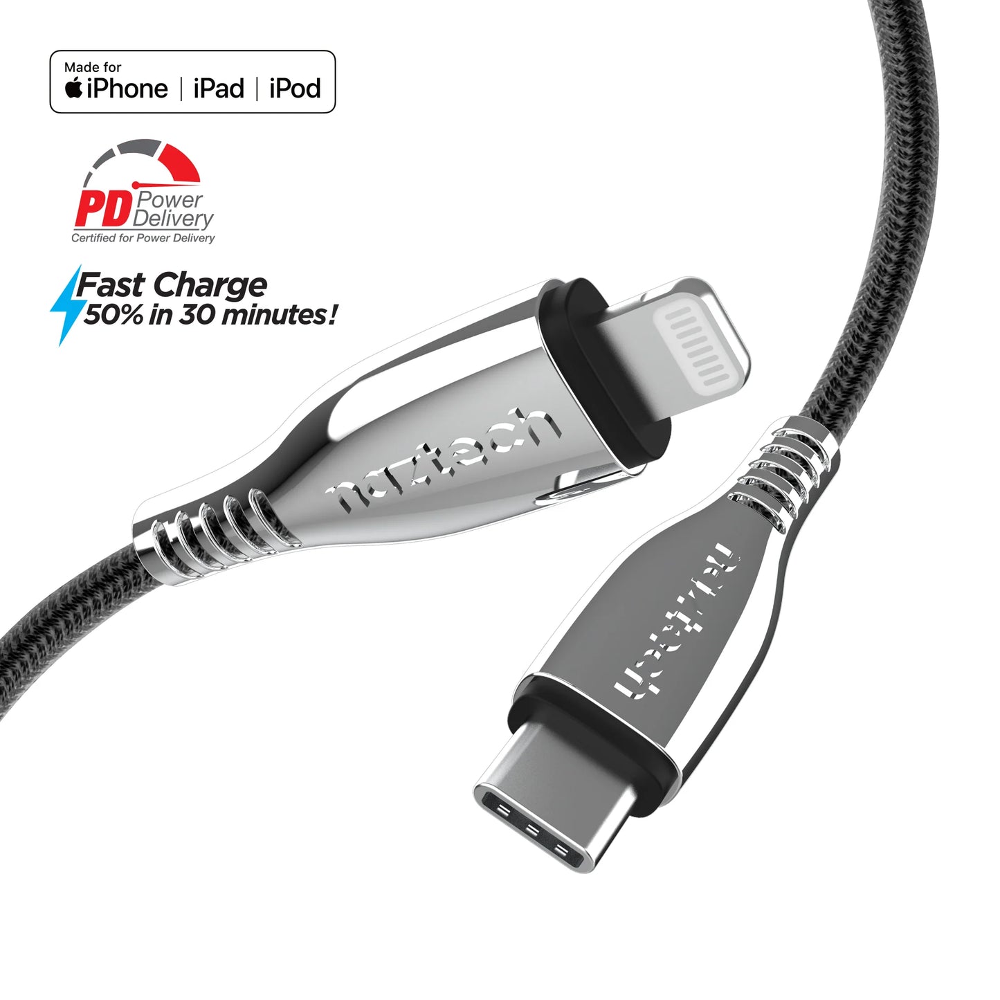 Naztech Titanium USB-C to Lightning Braided Cable 6Ft