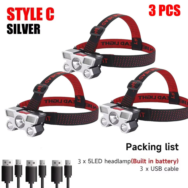 5 LED Flashlight Rechargeable Head Light