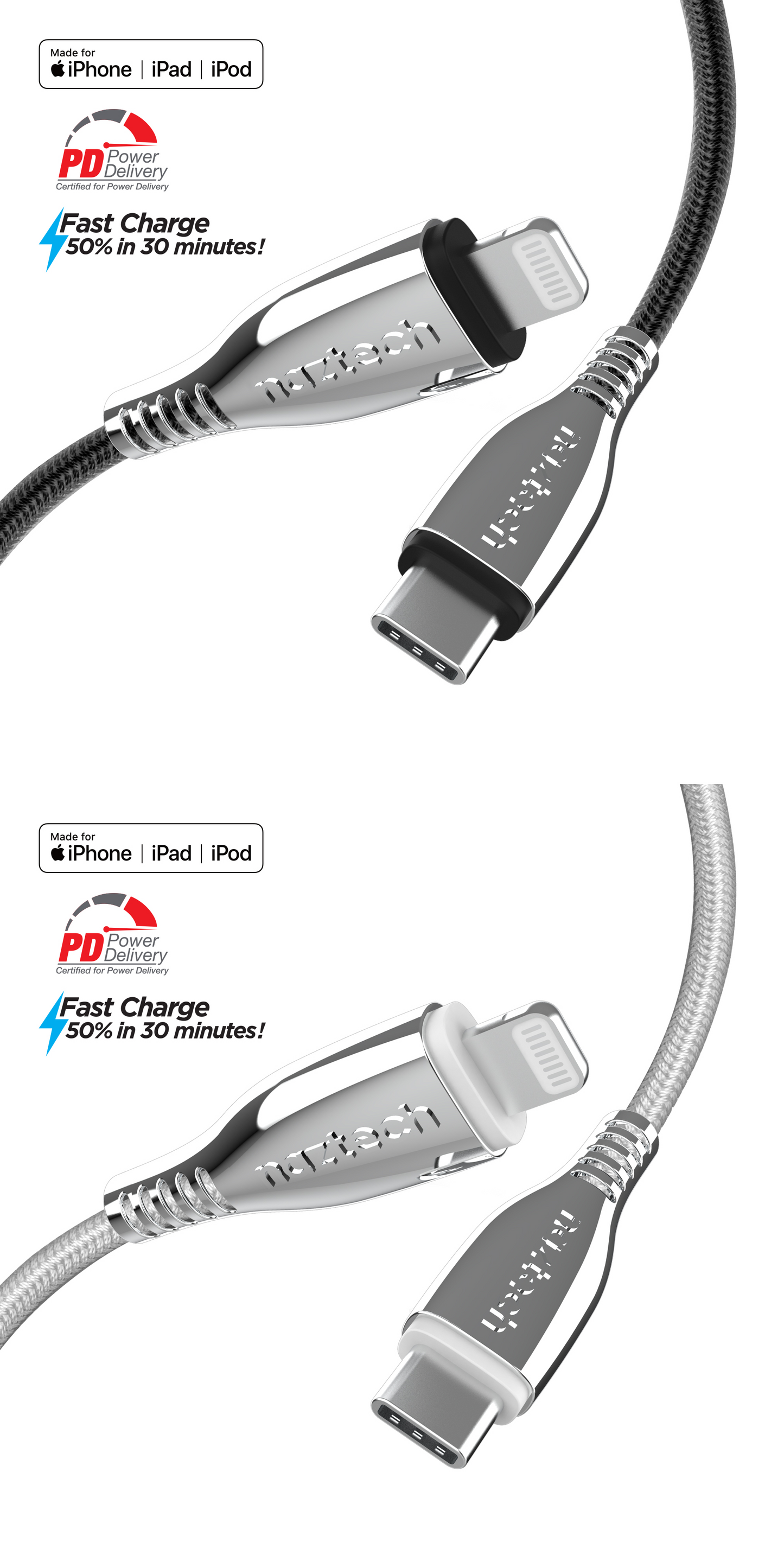 Naztech Titanium USB-C to Lightning Braided Cable 6Ft