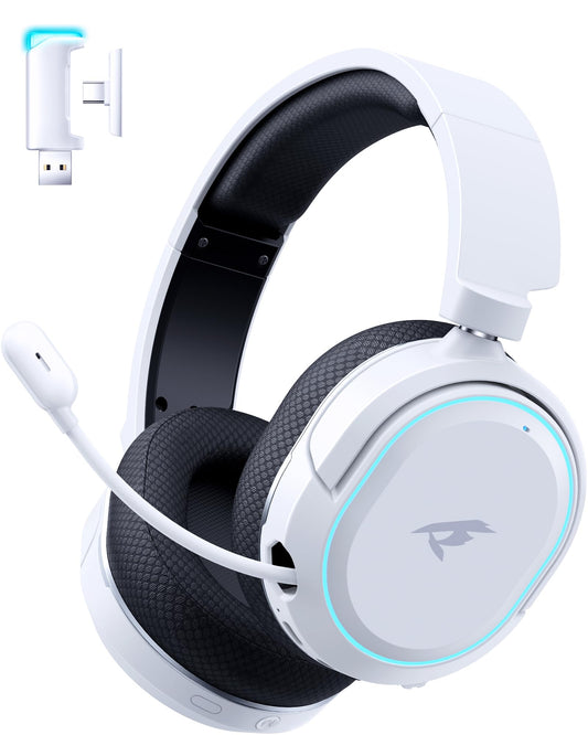 Wireless Gaming Headset for PC PS5 PS4 Mac Switch 7.1 Surround Sound 100-Hr | 2.4Ghz USB Gaming Headphones, Bluetooth 5.4 & Type-C, Noise Canceling Mic, RGB Light, Ideal for FPS, RPG Gamers, Not for Xbox