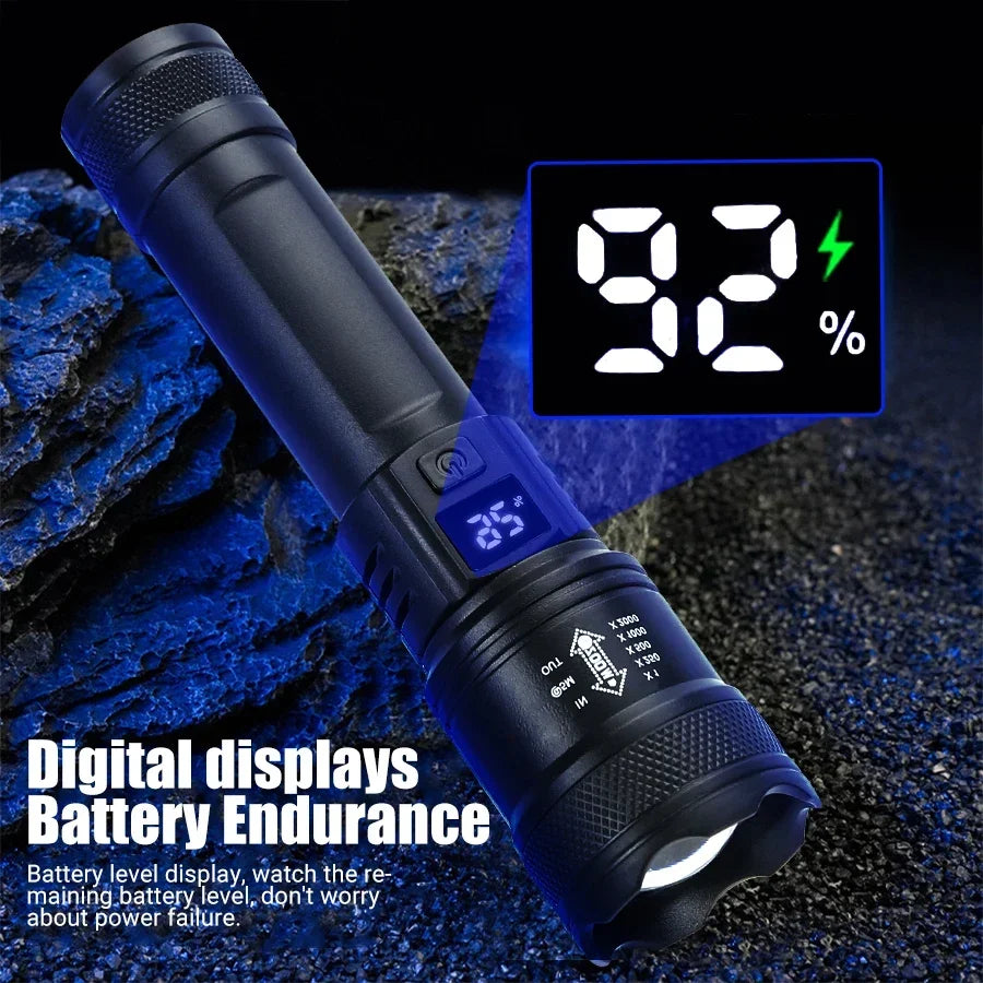High Power Self Defense LED Flashlights USB Rechargeable Strong Hand Light Multifunctional Torch Lamp for Emergency Camping