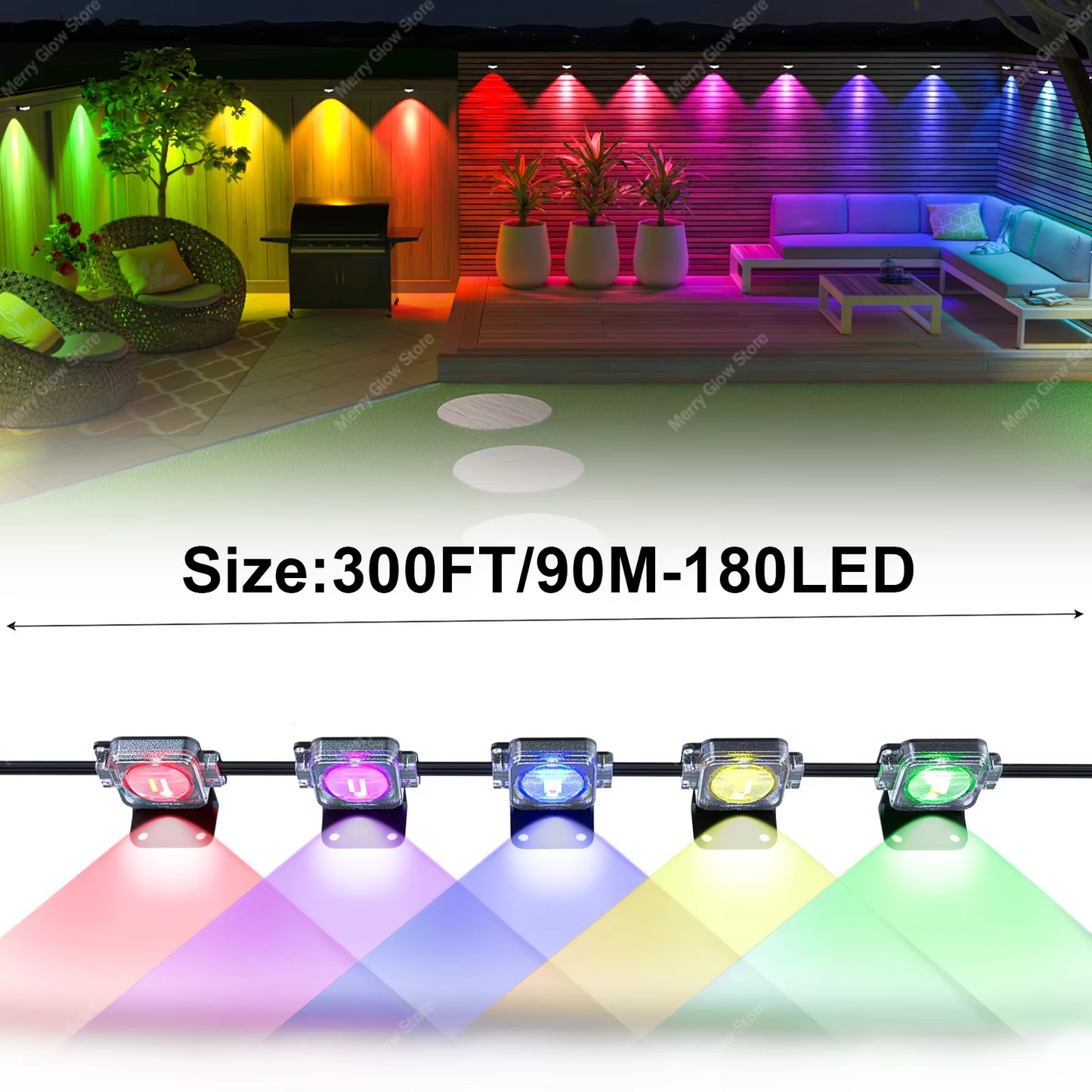 150FT Permanent Outdoor Smart RGBIC Eave Lights Multiple Scene Modes 90LED Cornice Lights for Holiday Halloween Christmas Decor