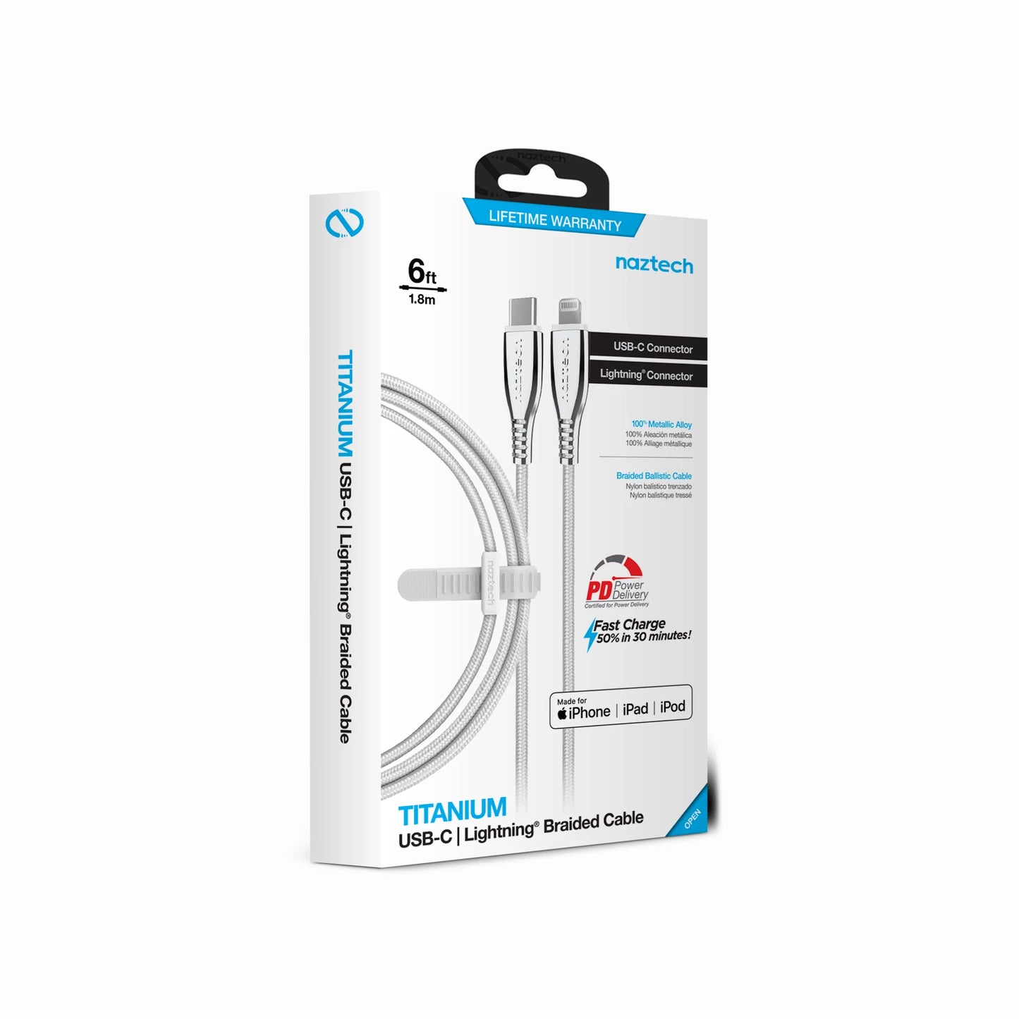 Naztech Titanium USB-C to Lightning Braided Cable 6Ft