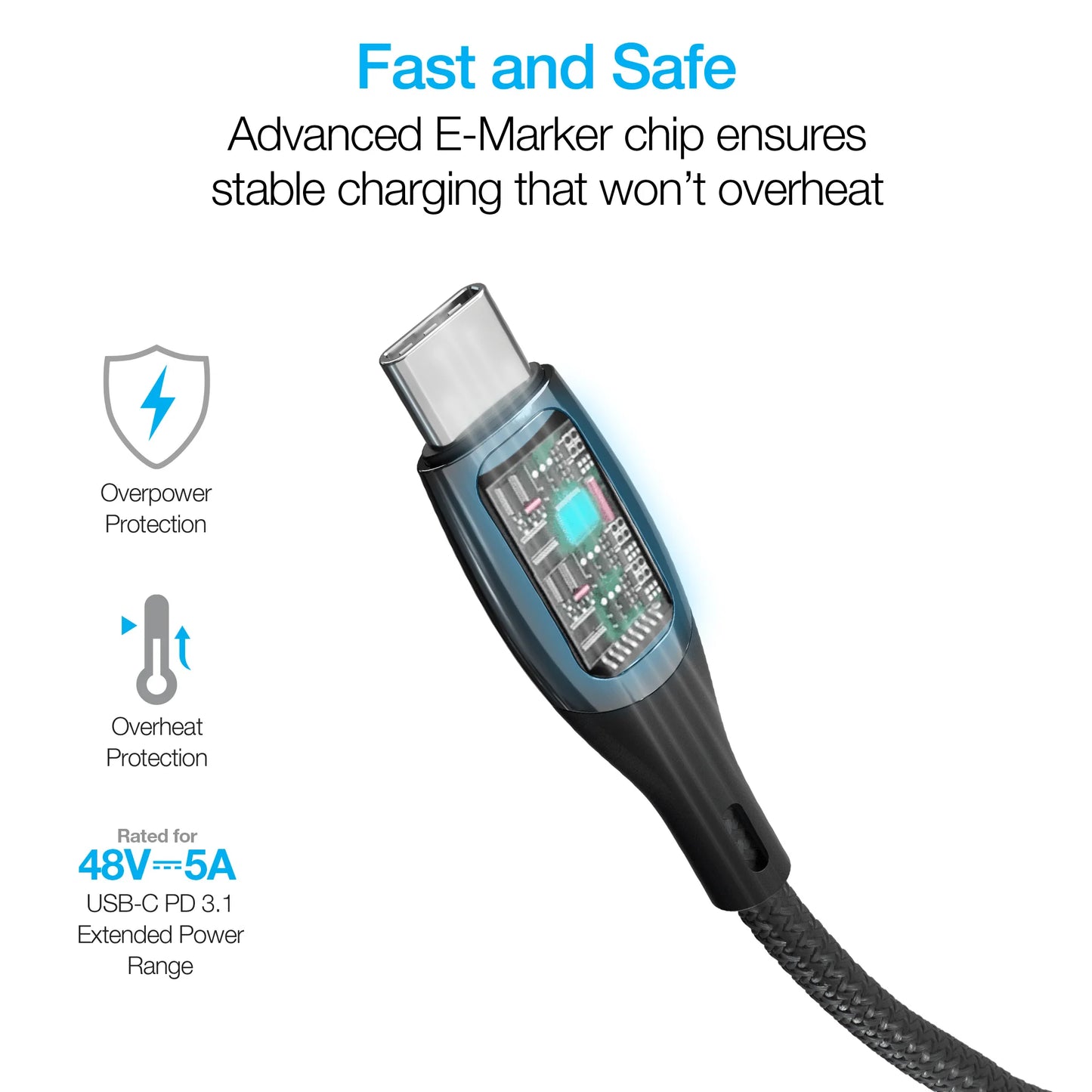 Naztech Digiwatt USB-C to USB-C Digital LED Cable 12Ft