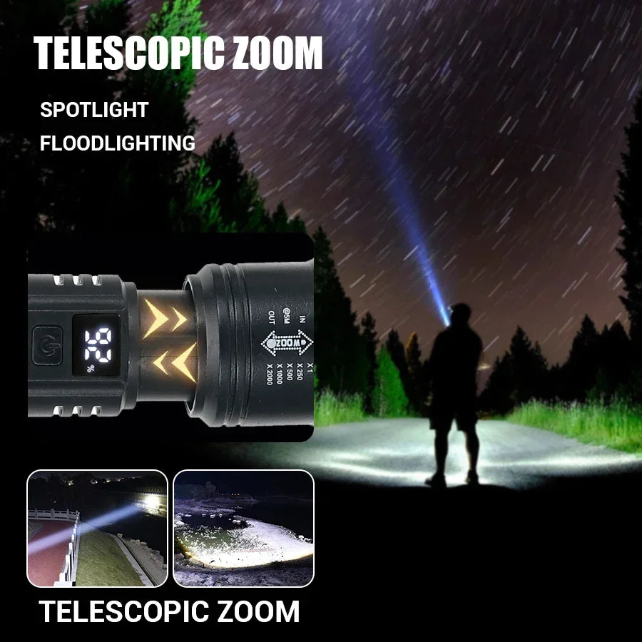 High Power Self Defense LED Flashlights USB Rechargeable Strong Hand Light Multifunctional Torch Lamp for Emergency Camping
