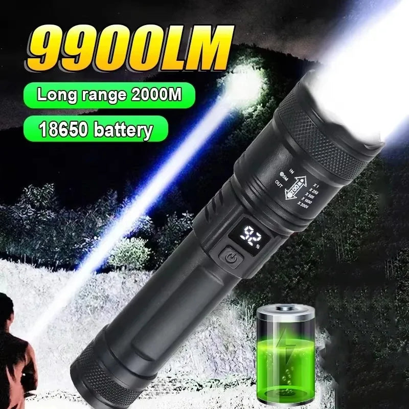 High Power Self Defense LED Flashlights USB Rechargeable Strong Hand Light Multifunctional Torch Lamp for Emergency Camping