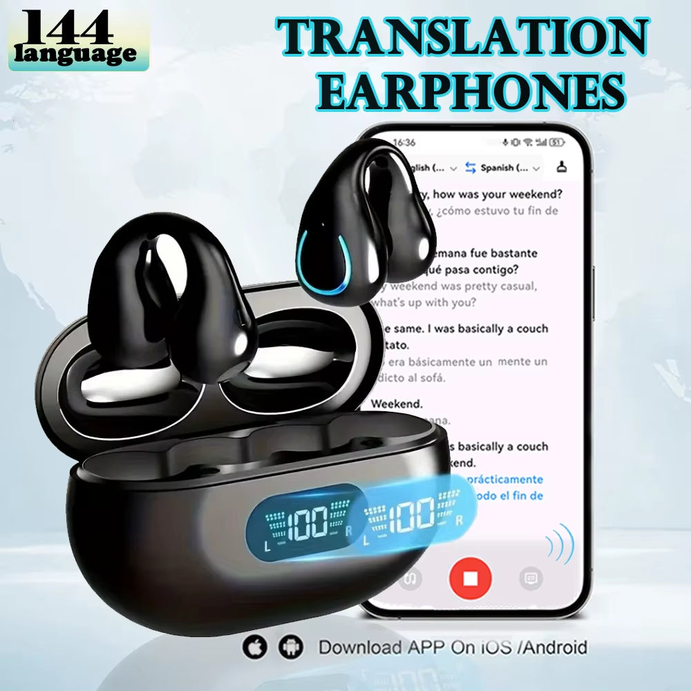 Translation Ear Clip, Touch Control,No Delay,High Definition Sound Quality, Can Translate 144 Languages Online