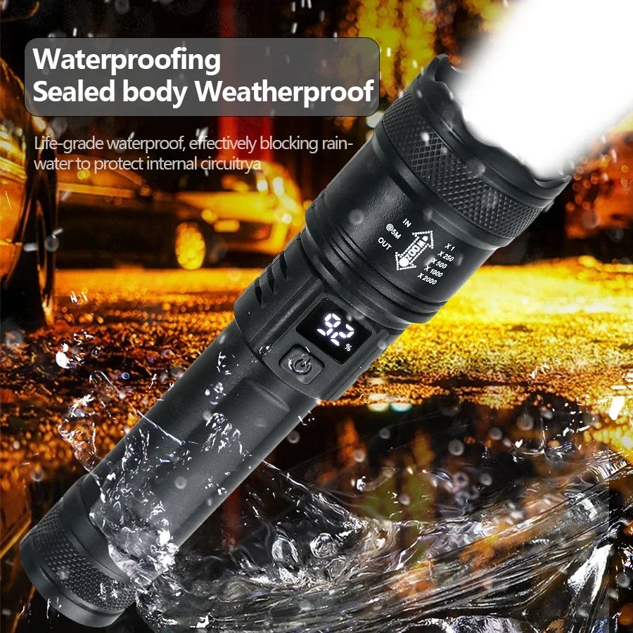 High Power Self Defense LED Flashlights USB Rechargeable Strong Hand Light Multifunctional Torch Lamp for Emergency Camping