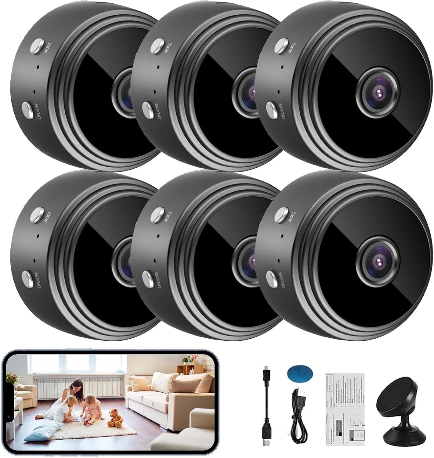 Mini Guard Cam, Miniguard Magnetic Mini Security Camera, 1080P HD Secret Scope Hidden Camera with Audio Indoor/Outdoor Wireless (2Pcs)