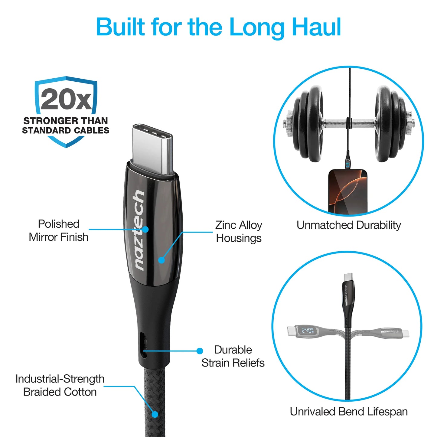 Naztech Digiwatt USB-C to USB-C Digital LED Cable 12Ft
