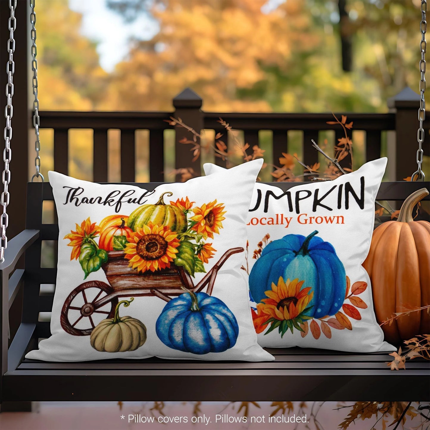 Fall Decoration Pumpkin Thankful Waterproof Throw Pillow Covers 18 X 18 in Set of 4, Beautiful Cushion Covers for Autumn Thanksgiving Sofa Couch Decoration