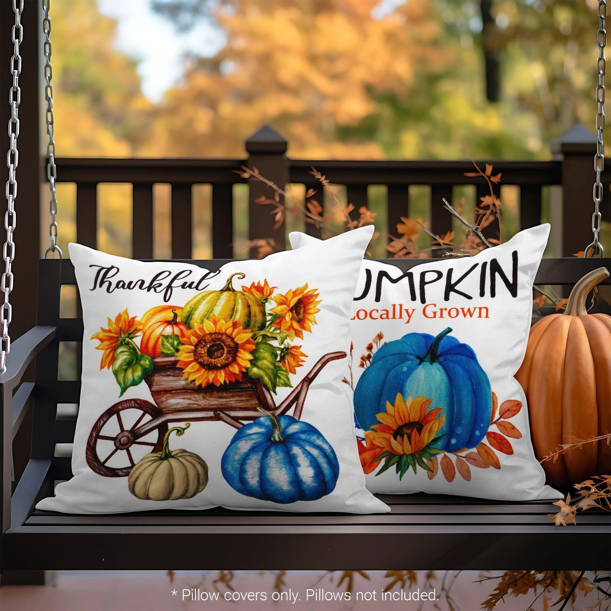 Fall Decoration Pumpkin Thankful Waterproof Throw Pillow Covers 18 X 18 in Set of 4, Beautiful Cushion Covers for Autumn Thanksgiving Sofa Couch Decoration