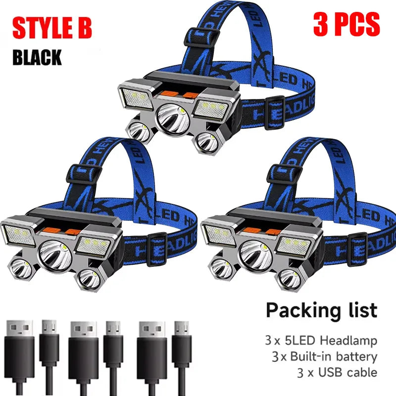 5 LED Flashlight Rechargeable Head Light 