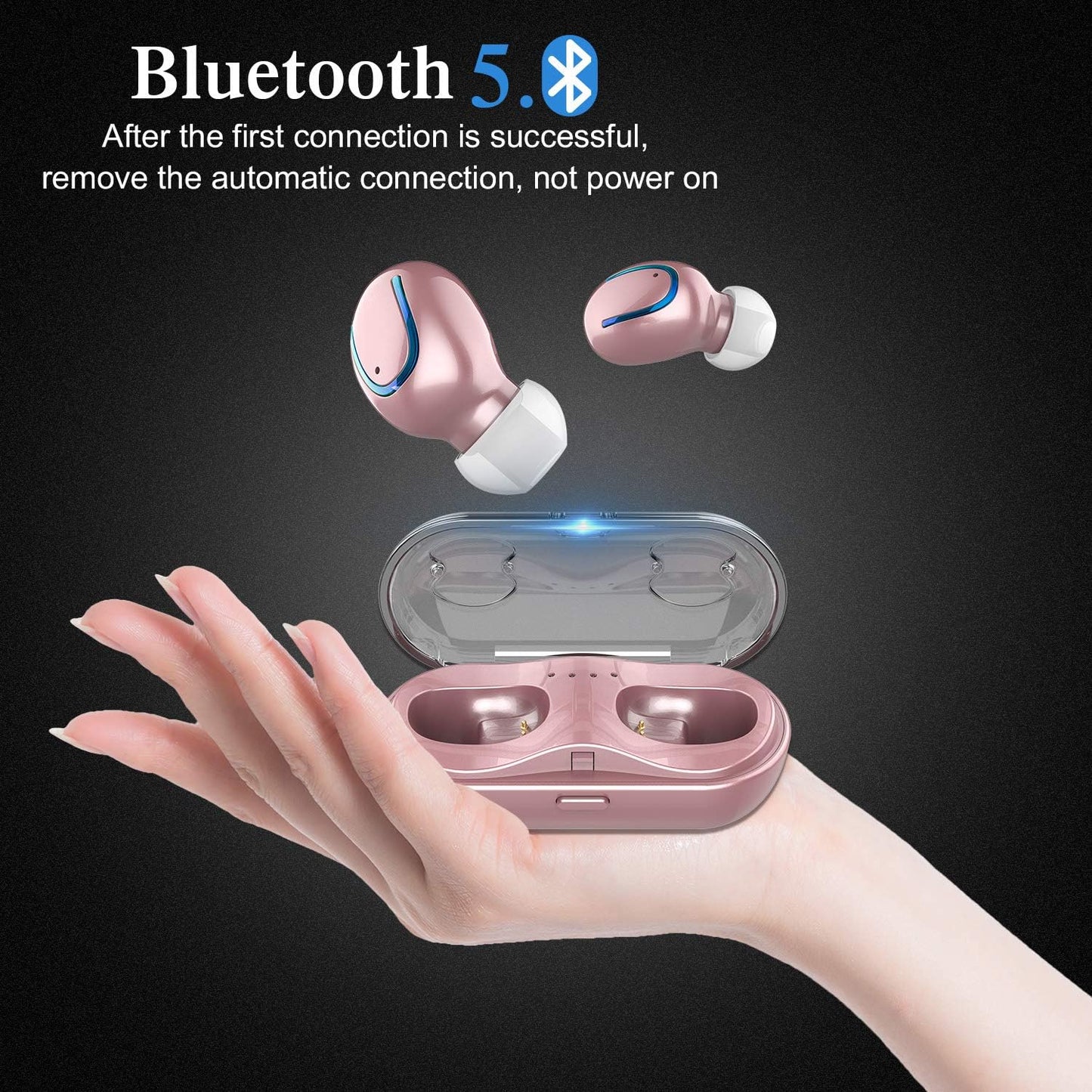 Mini Wireless Earbuds, Bluetooth Earphones in Ear with Charging Case, IPX7 Waterproof Wireless Mini TWS Mic Hi-Fi Stereo Sport Headphones for Iphone/Samsung/Android(Rose Gold)