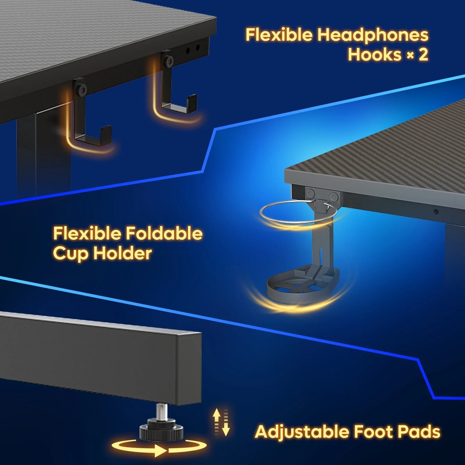 52 Inch Gaming Desk with Power Strip and LED Monitor Stand, Carbon Fiber Black