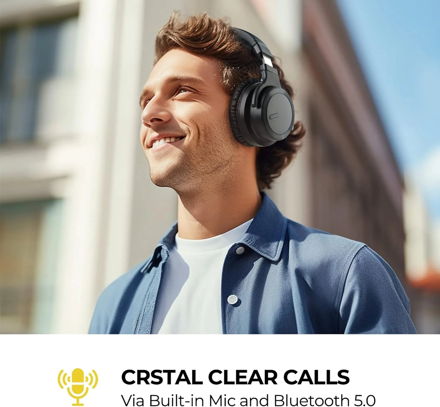 Bluetooth Headphones over Ear with Mic Deep Bass, Noise Cancelling , Black