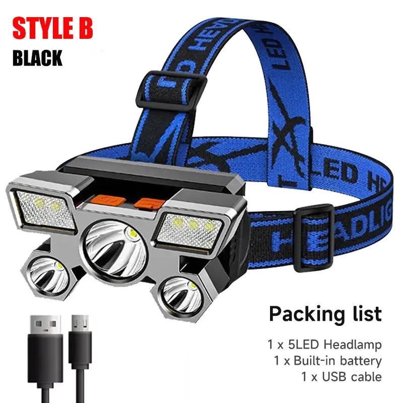 5 LED Flashlight Rechargeable Head Light 