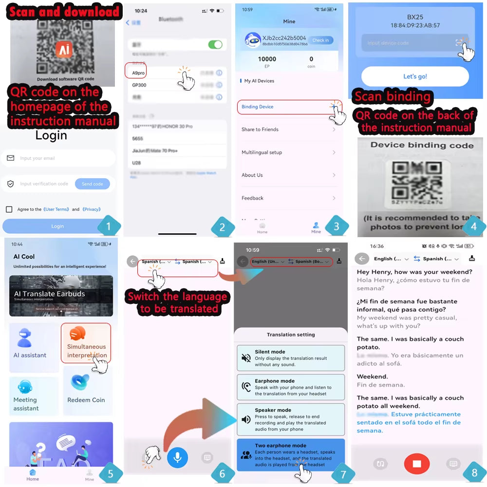 Translation Ear Clip, Touch Control,No Delay,High Definition Sound Quality, Can Translate 144 Languages Online