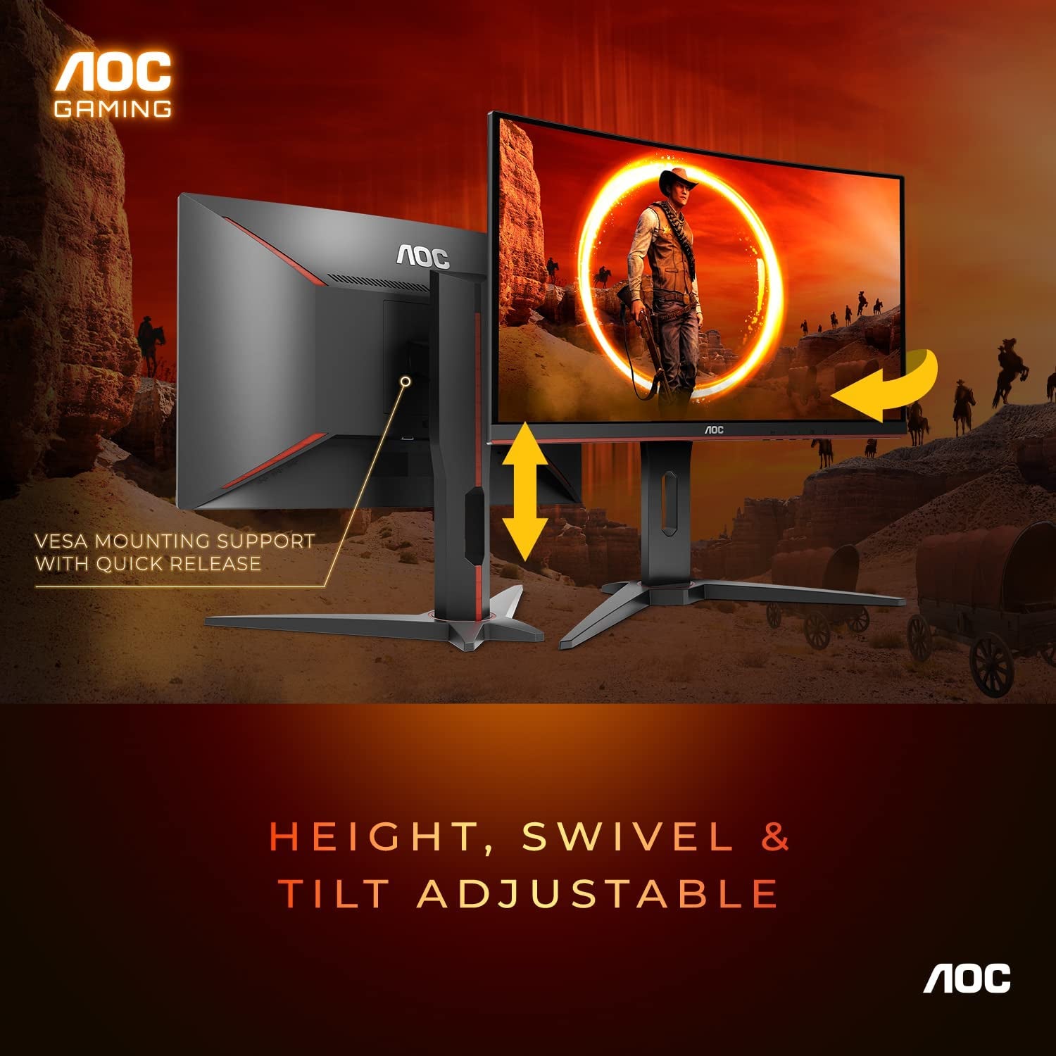 AOC  24" Curved Frameless Gaming Monitor, FHD 1920X1080, , Height Adjustable Black