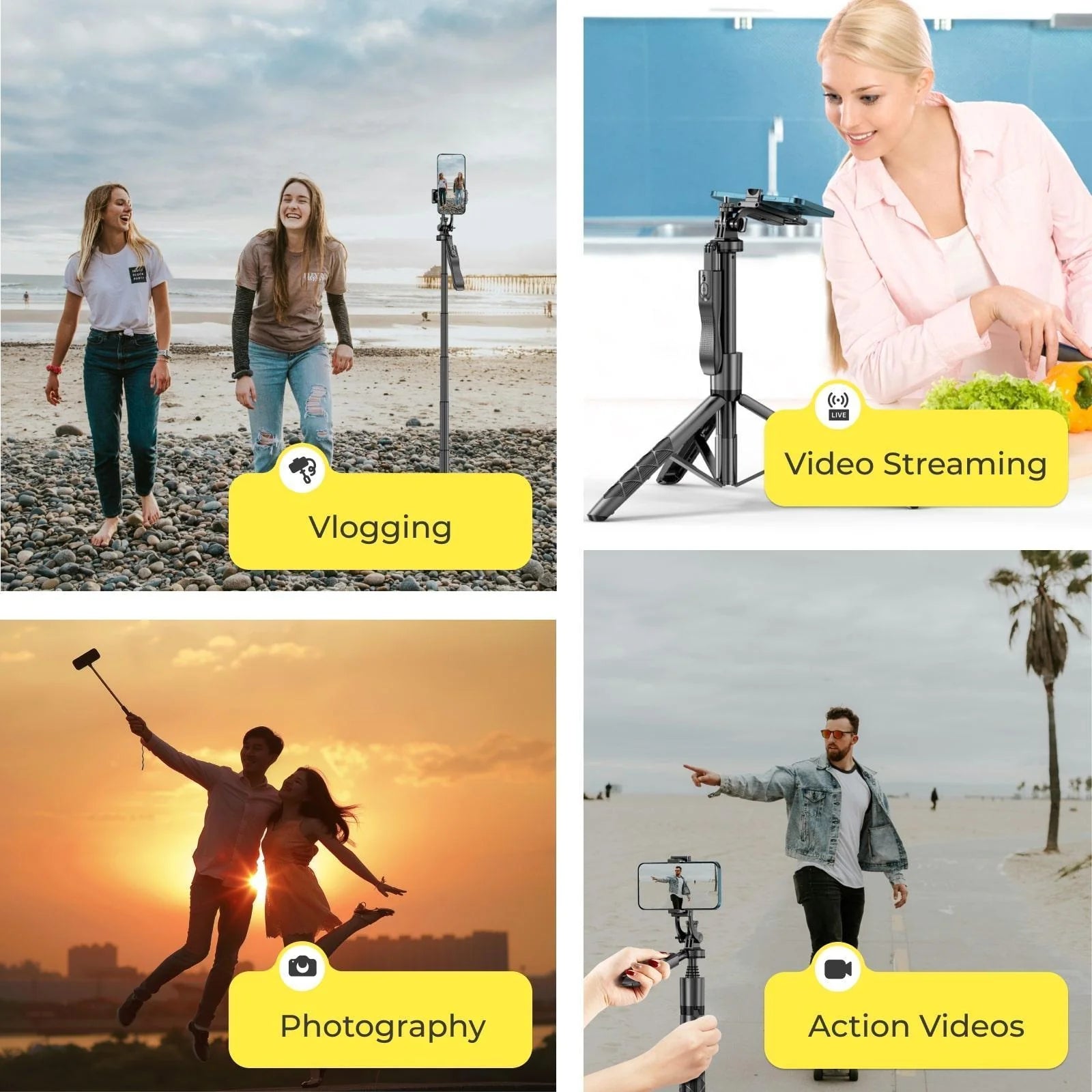 Phone Tripod 62 Selfie Stick for Iphone with Remote and 3W LED Light, Universal Mount, Phone Stand for Recording & Streaming, Tripod for Iphone & Android Phone & Gopro