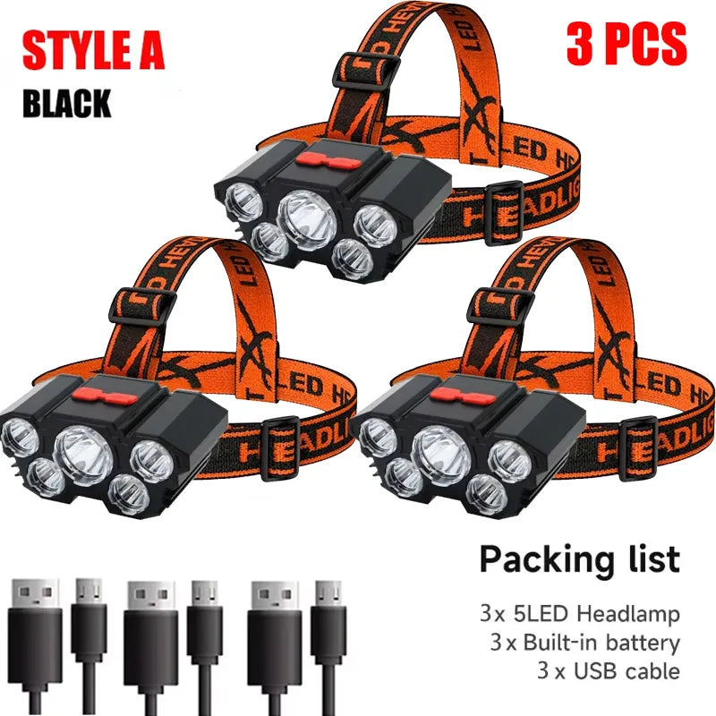 5 LED Flashlight Rechargeable Head Light 