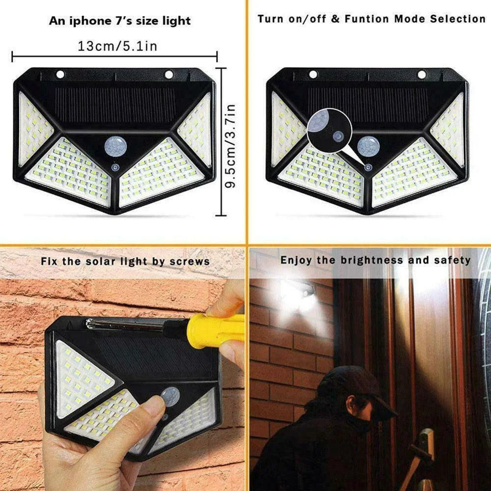 100 Led Solar Motion Sensor Lights Outdoor,  Weatherproof Solar Powered Lights 