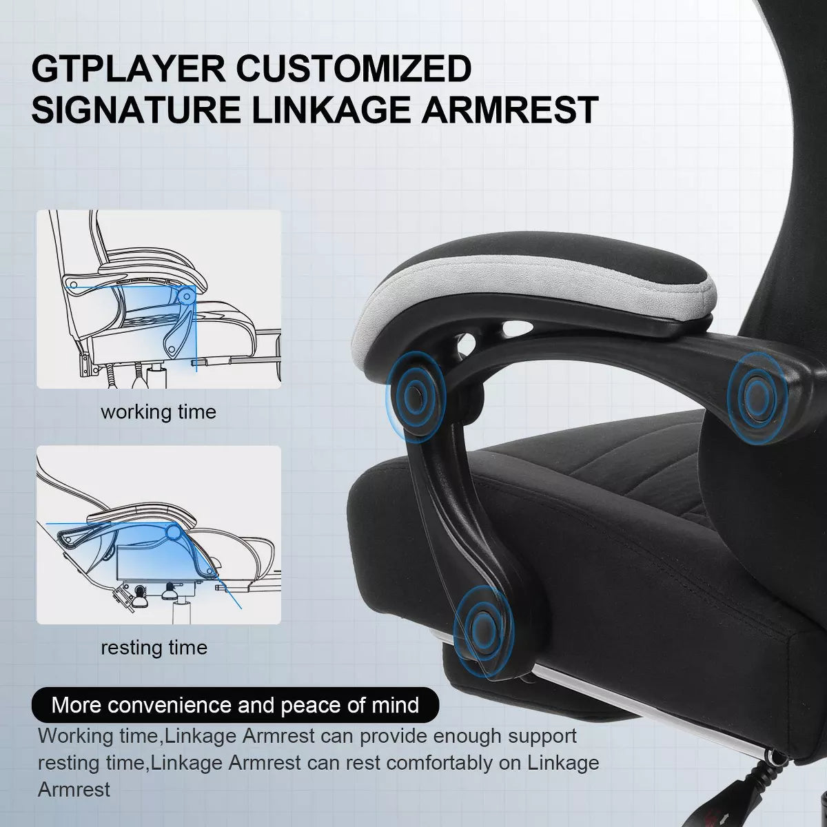 GTPLAYER Gaming Chair Fabric Linkage Armrests Ergonomic 