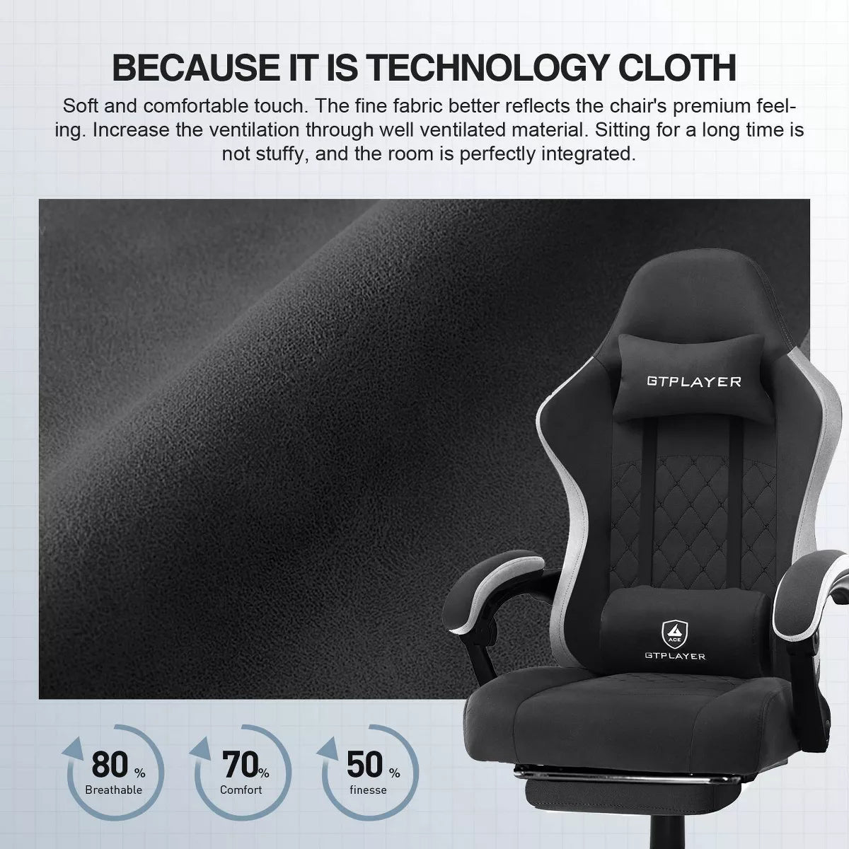 GTPLAYER Gaming Chair Fabric Linkage Armrests Ergonomic 