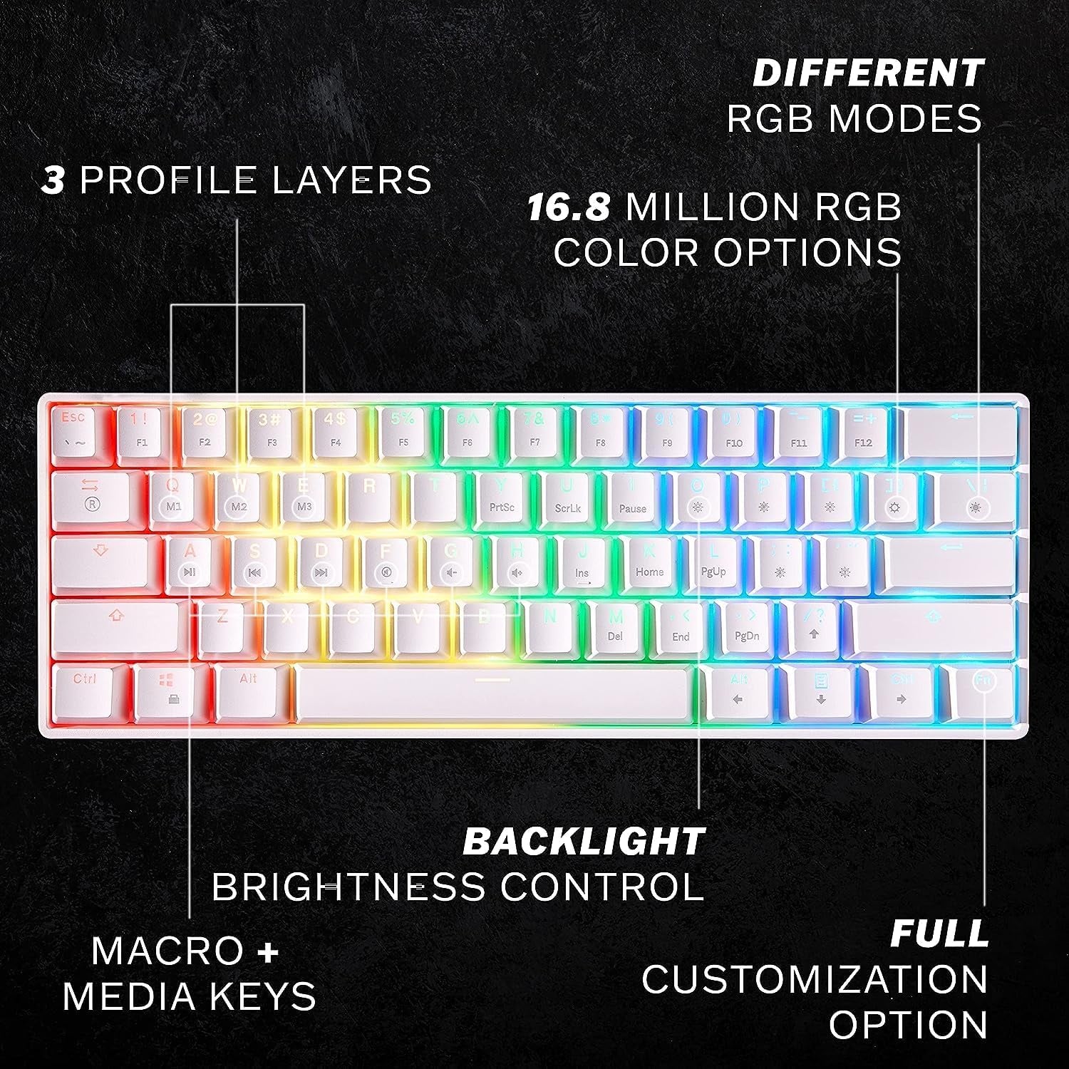 GK61 Mechanical Gaming Keyboard - 61 Keys Multi Color RGB 