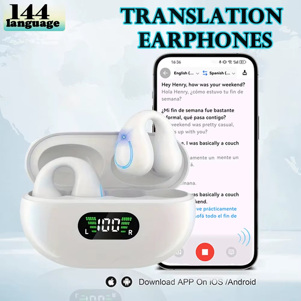 Translation Ear Clip, Touch Control,No Delay,High Definition Sound Quality, Can Translate 144 Languages Online