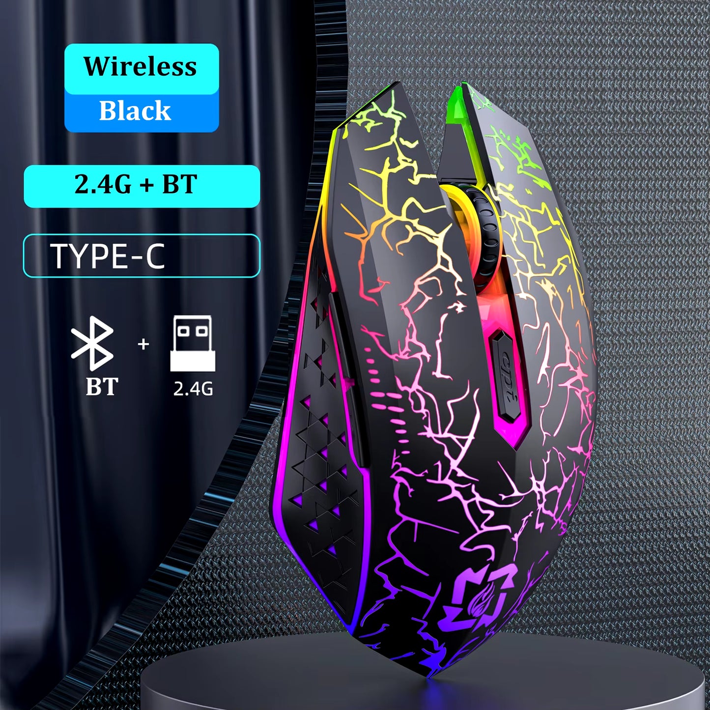 Bluetooth 5.2 Mouse RGB 2.4G Wireless Mouse Dual-Mode Gaming Mouse 6 Buttons Silent Mouse for Macbook Tablet Laptops Computer