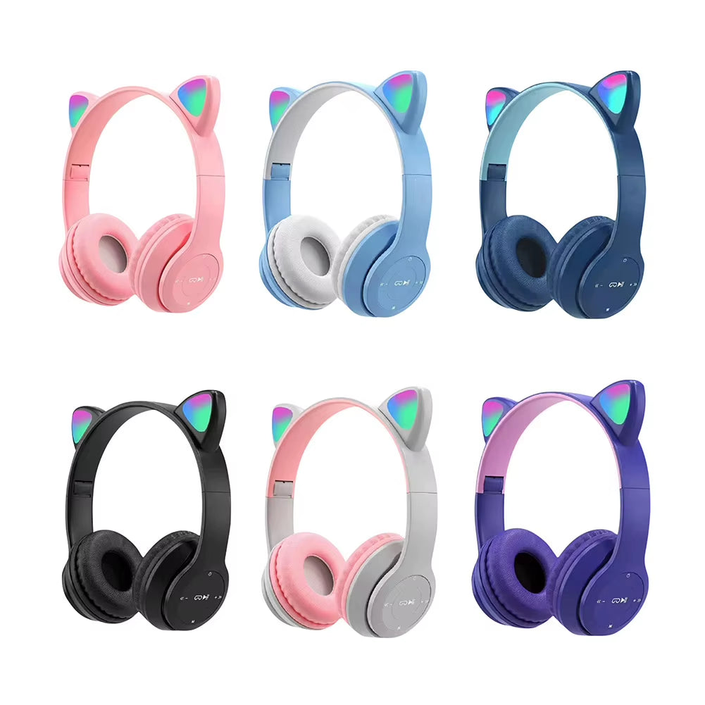 Wireless Headphones Glow Light Gaming Headset Stereo Bass Bluetooth-Compatible Helmets Sports Headphones for Kids and Adult