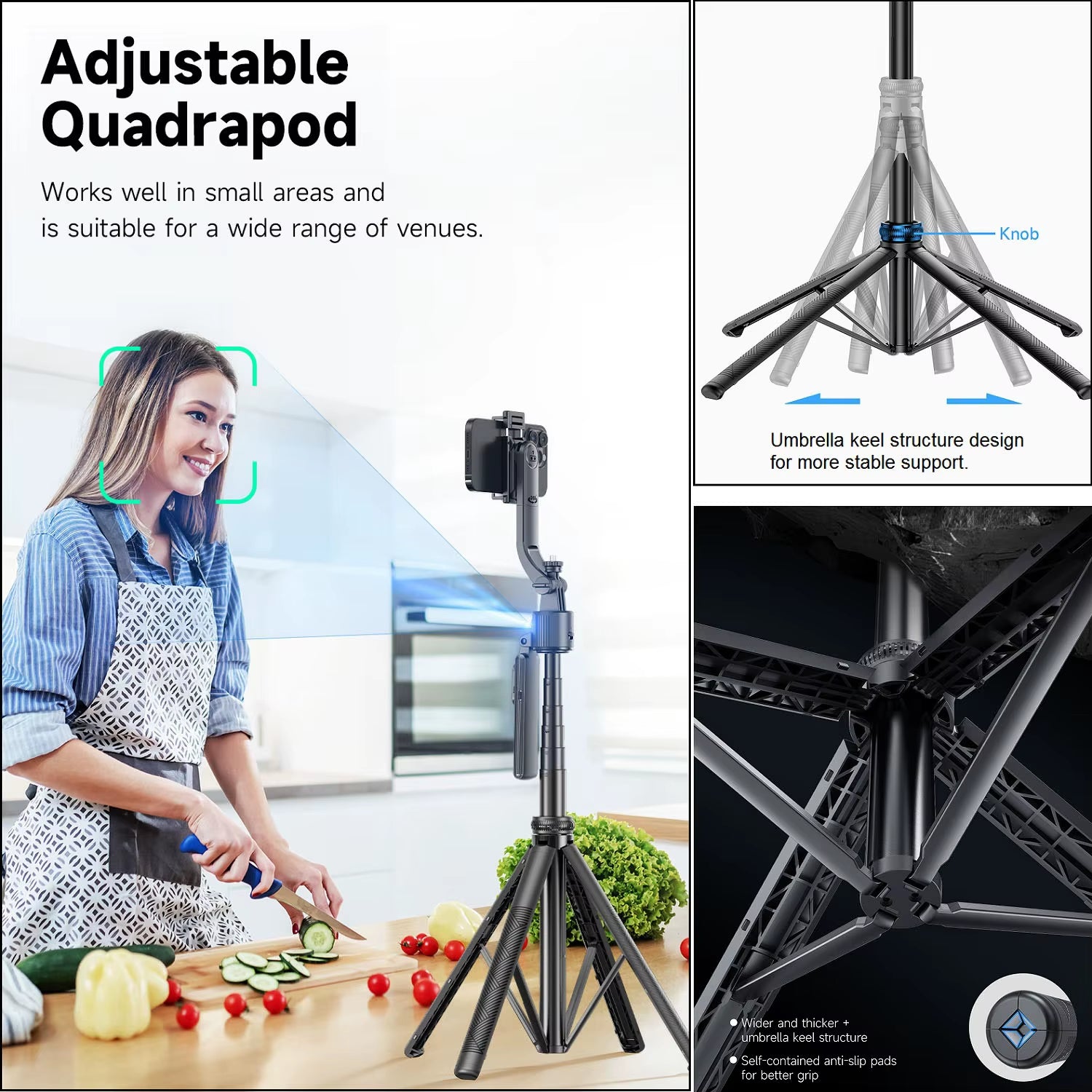 Auto Face Tracking Tripod 360° Rotation Mount 64" Extendable Auto Tracking Phone Holder Motion Sensor Tripod Selfie Stick Remote