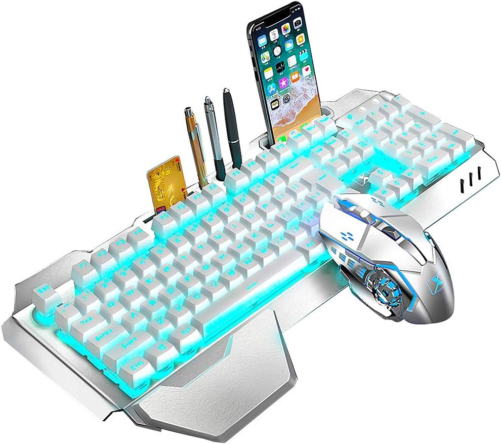 Wireless Gaming Keyboard and Mouse, Rainbow Backlit Rechargeable Keyboard Mouse