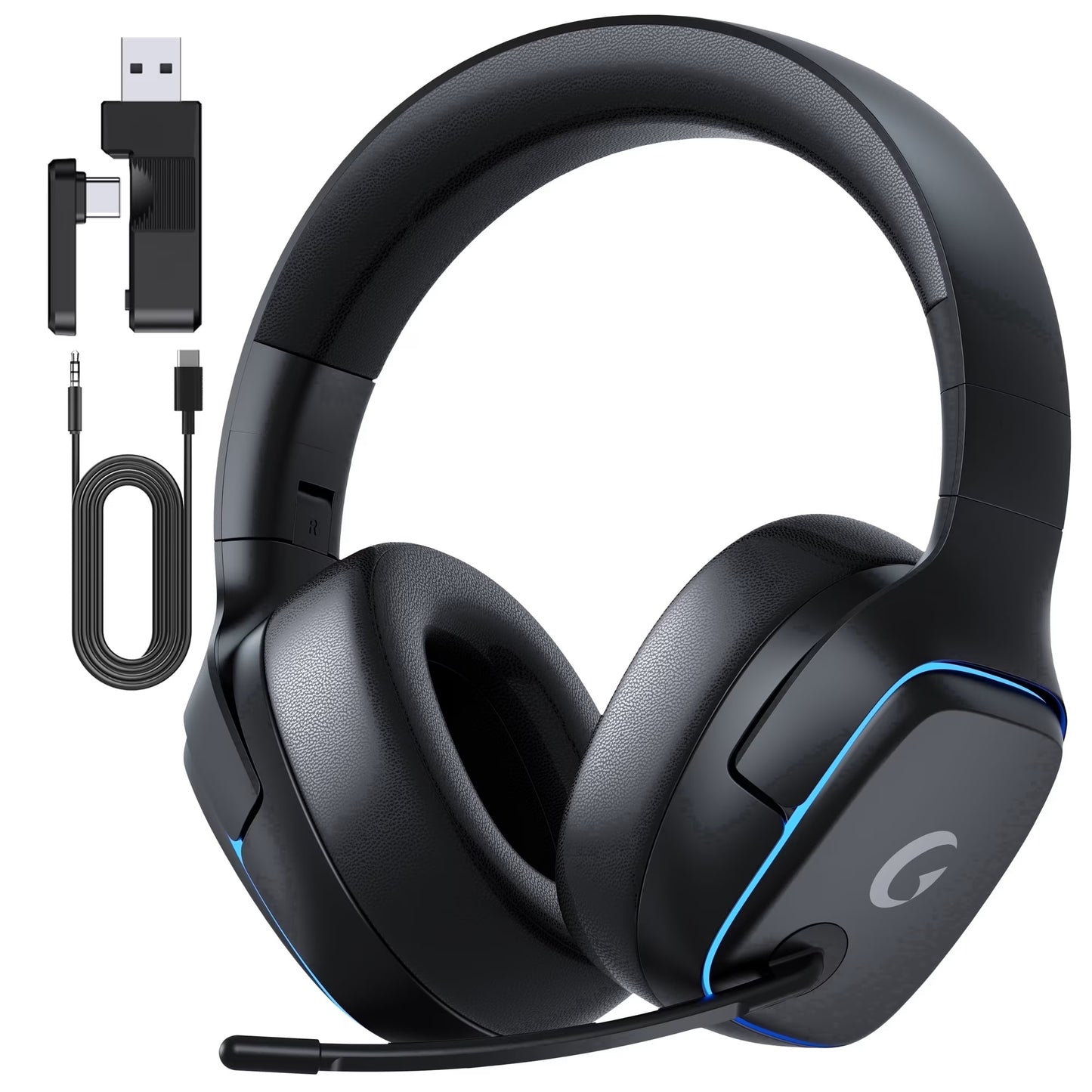 Wireless Gaming Headset 2.4Ghz for Ps5/Ps4/Pc/Switch, Bluetooth 5.3 Headphones with Noise-Canceling Mic
