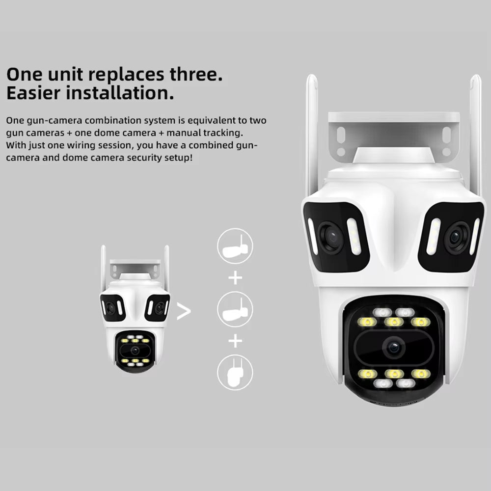 Outdoor PTZ 6K WIFI IP Triple Lens Camera with Triple Screens