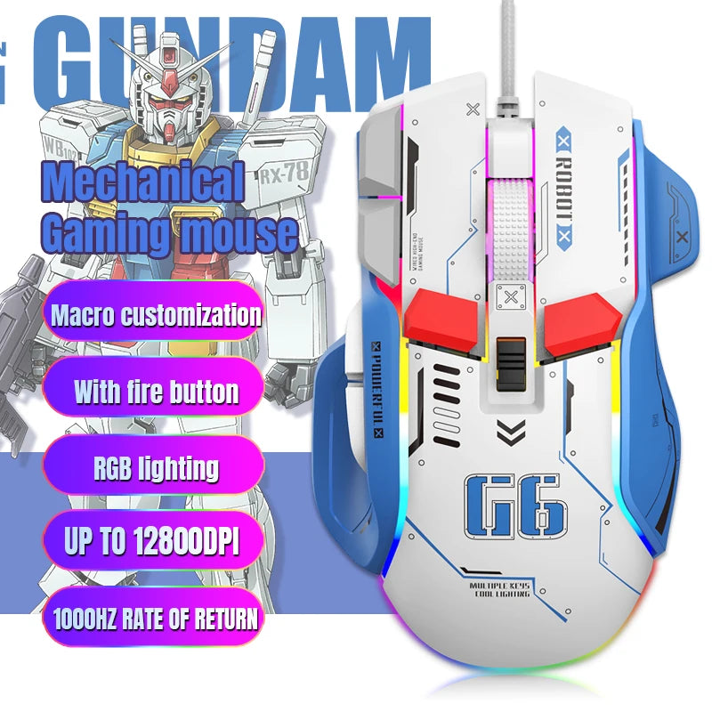 G6 Gaming Mouse Wired 128000DPI Chipa826 RGB Macro-Programmable Ergonomic Design Superior for Gaming and Work
