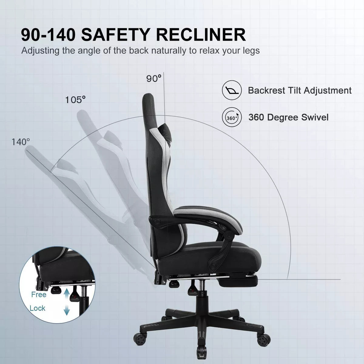 GTPLAYER Gaming Chair Fabric Linkage Armrests Ergonomic 