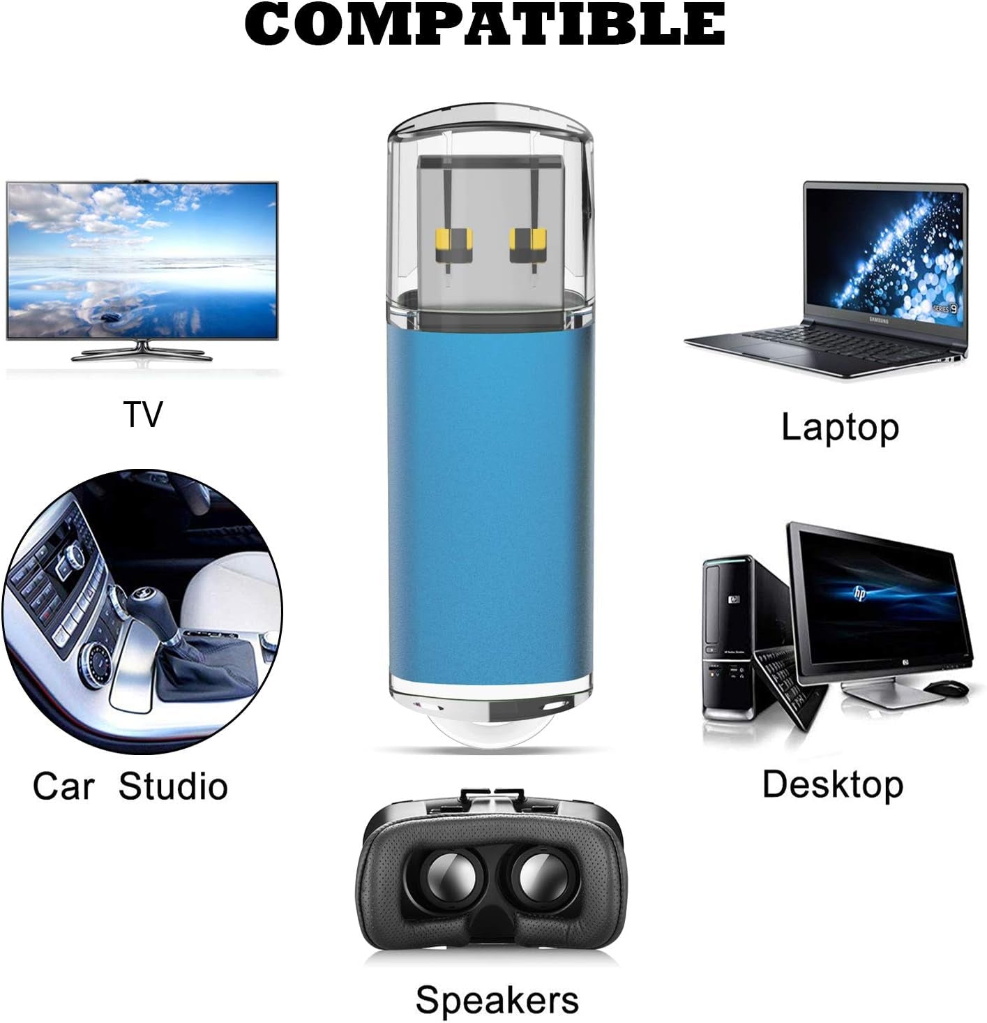 5 Pack 2GB USB 2.0 Flash Drive Memory Stick Thumb Drives (5 Mixed Colors: Black Blue Green Red Silver)