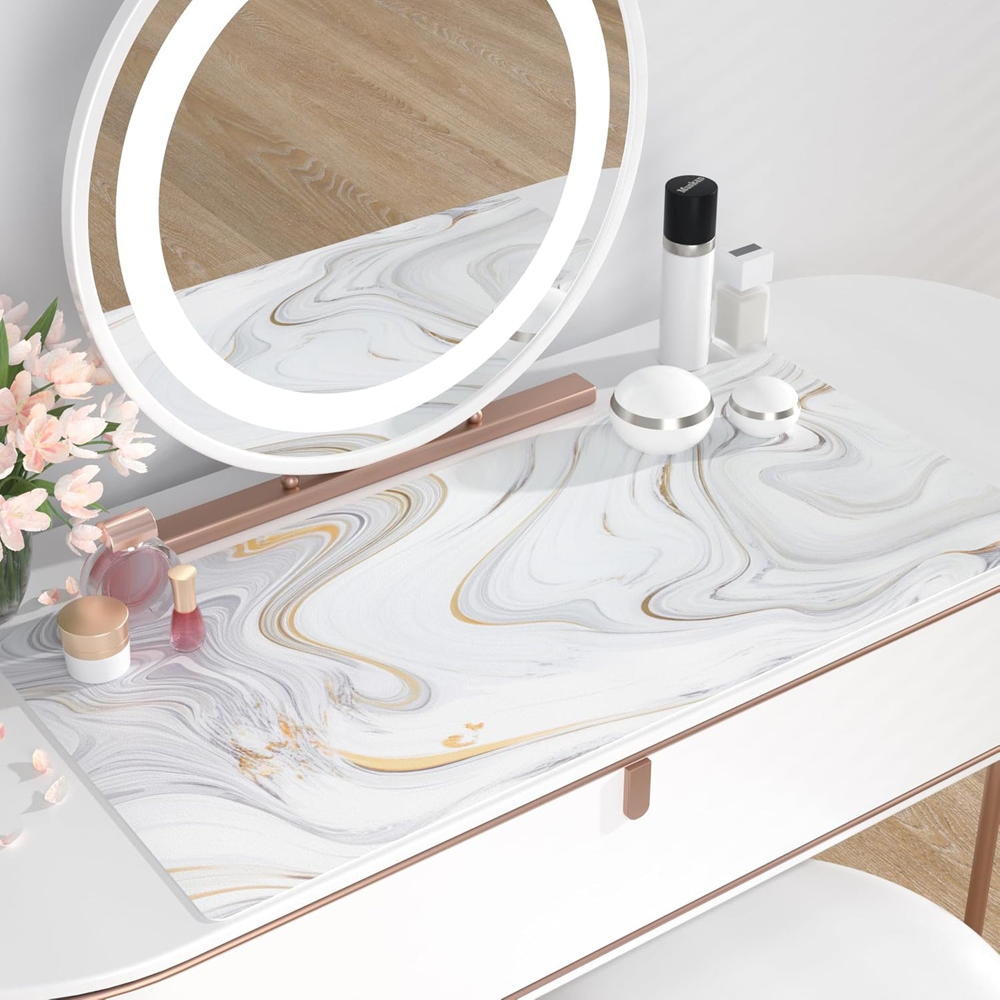 White Mouse Pad, Cute Marble Large Desk Mat, Waterproof, Non Slip 