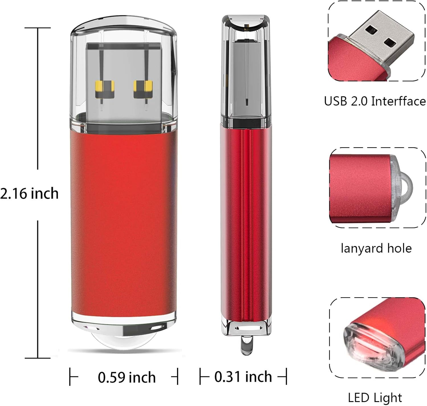 5 Pack 2GB USB 2.0 Flash Drive Memory Stick Thumb Drives (5 Mixed Colors: Black Blue Green Red Silver)