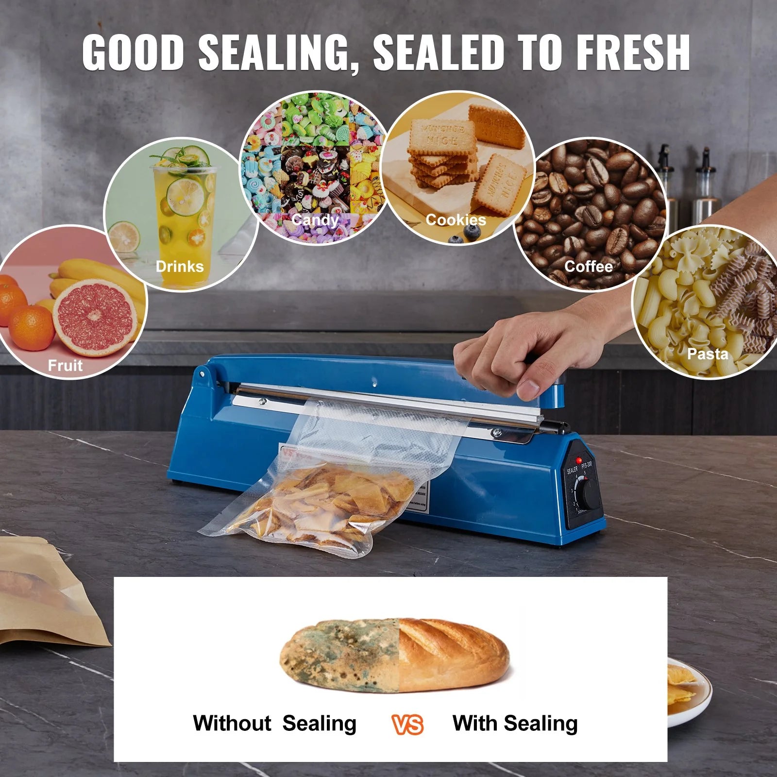 VEVOR Impulse Sealer 12 Inch, Manual Heat Seal Machine with Adjustable Heating Mode, ABS Shrink Wrap Bag Sealers for Plastic Mylar PE PP Bags, Portable Poly Bag Sealing Machine with Extra Replace Kit