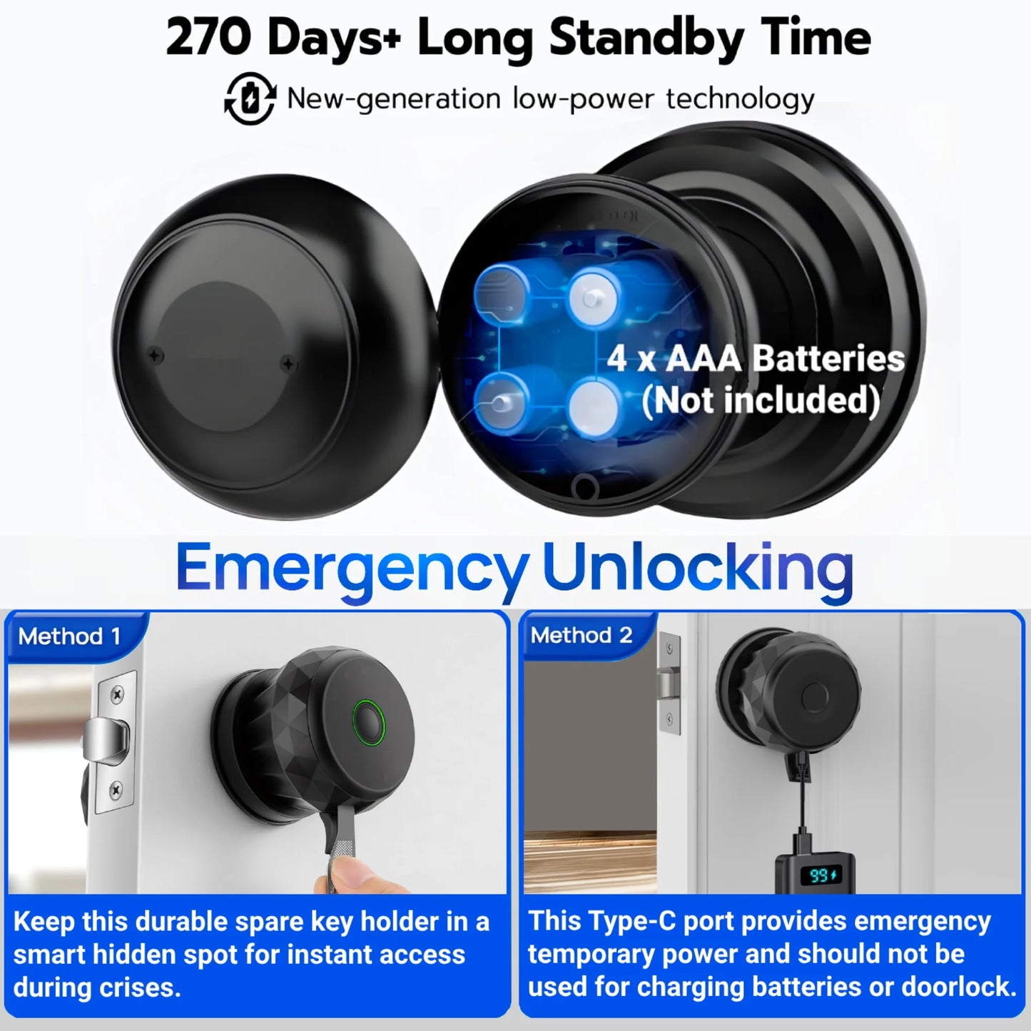 Keyless Smart Door Lock Smart Deadbolt with App Control & Fingerprint & 2 Keys
